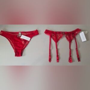 New, Intimissimi Winter Mood Italian Red Sheer Mesh Garter Belt & Bikini Sz L